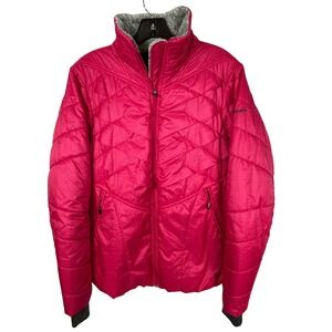 Columbia Omni-Heat Pink Puffer Jacket Quilted Faux Fur Lined Winter Coat Large